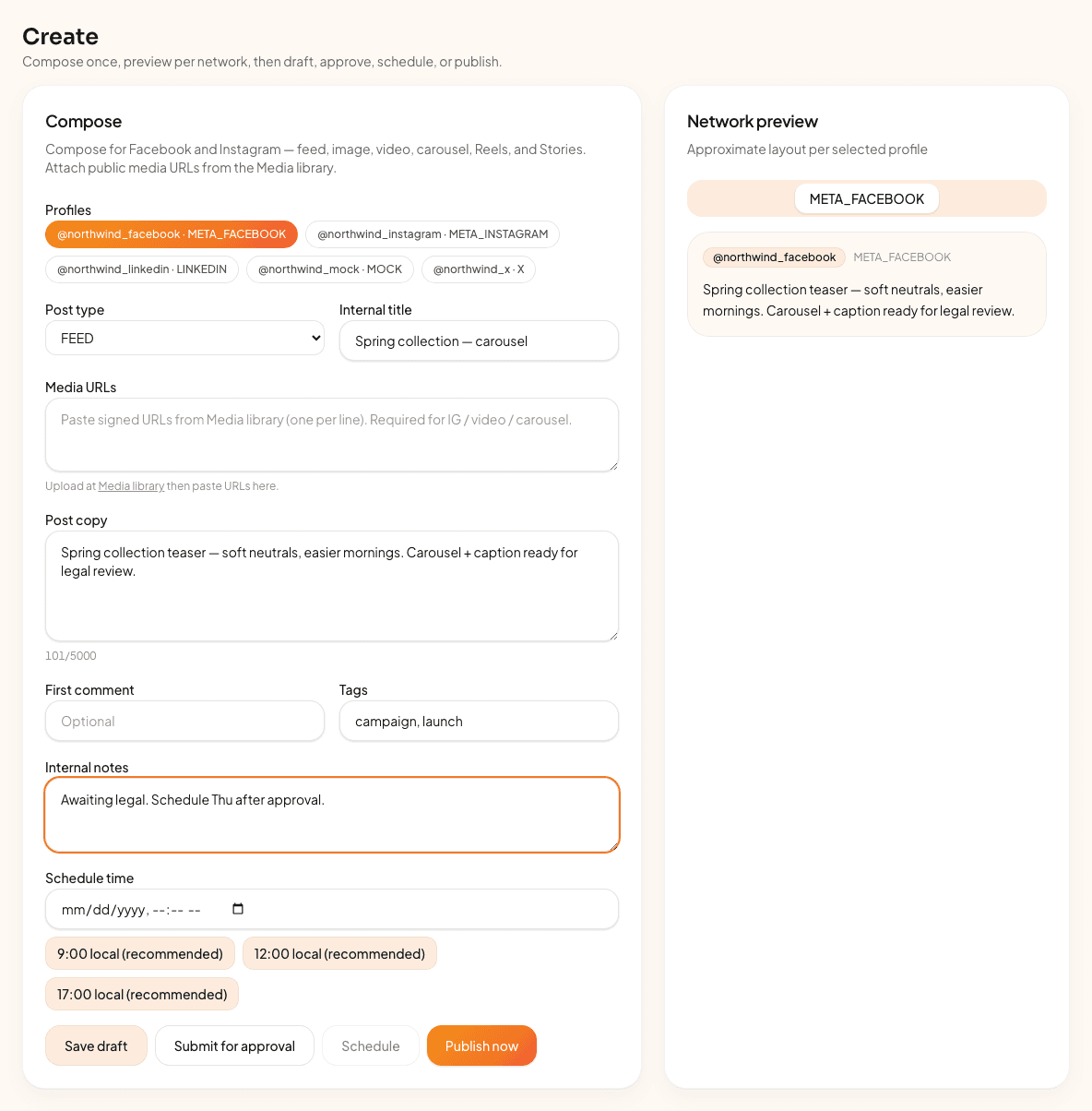 Postifyx composer from the demo workspace